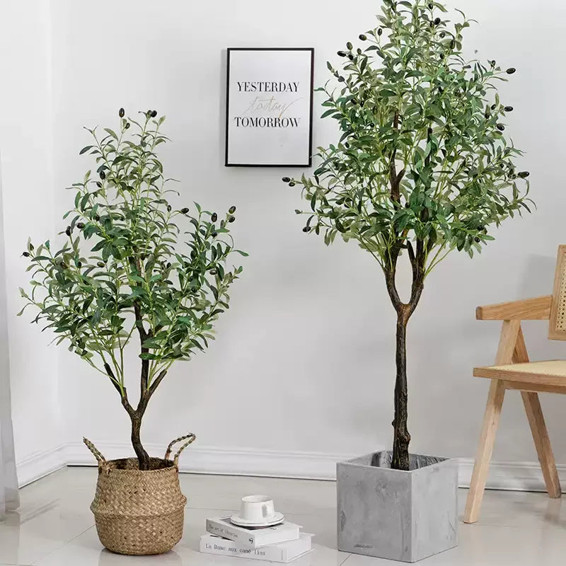 Großer Olivenbaum, künstliche Pflanze, künstlicher Olivenbaum mit Becken, 60 cm bis 210 cm, tropischer Seidenbaum für Zuhause, Büro, Party-Dekoration