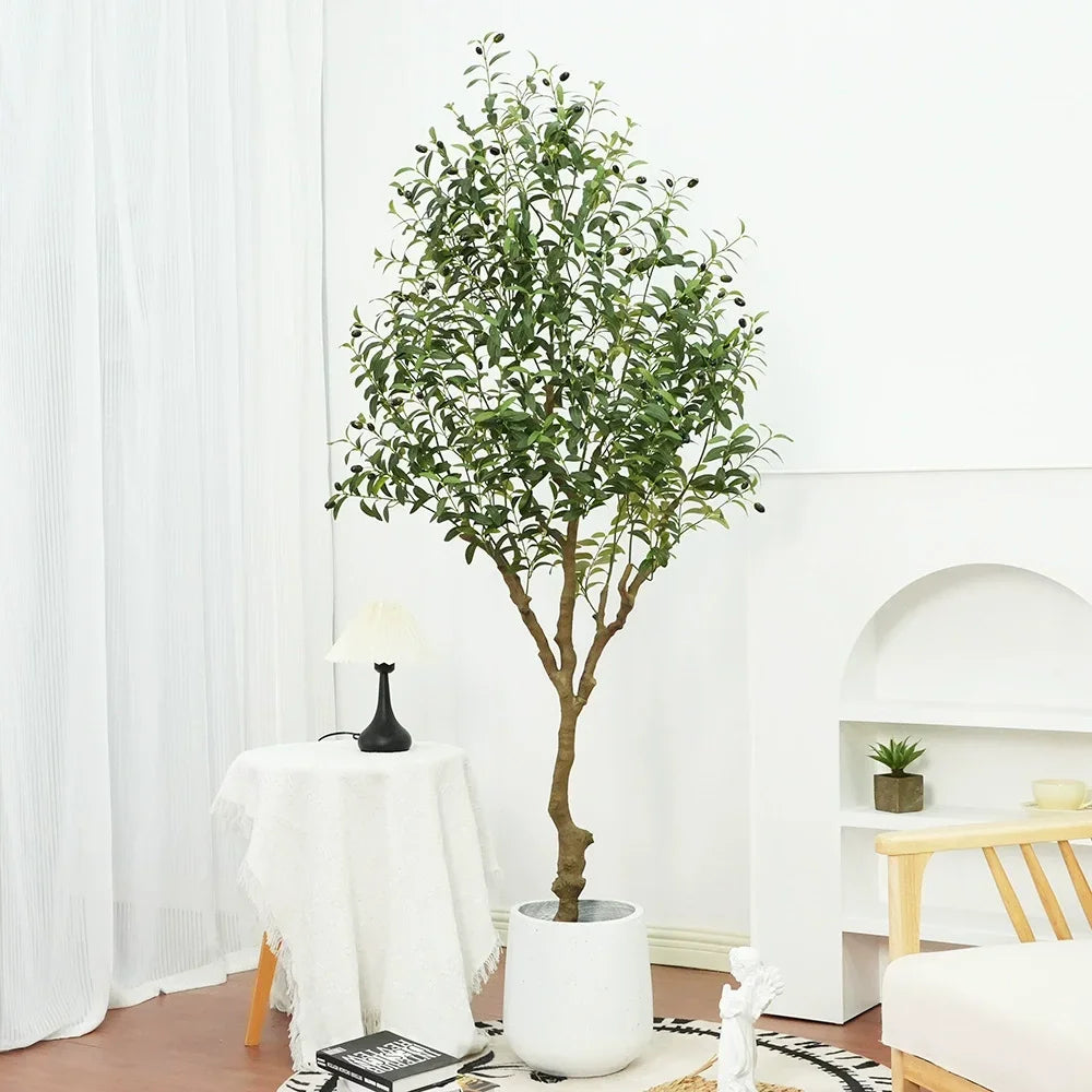 Großer Olivenbaum, künstliche Pflanze, künstlicher Olivenbaum mit Becken, 60 cm bis 210 cm, tropischer Seidenbaum für Zuhause, Büro, Party-Dekoration