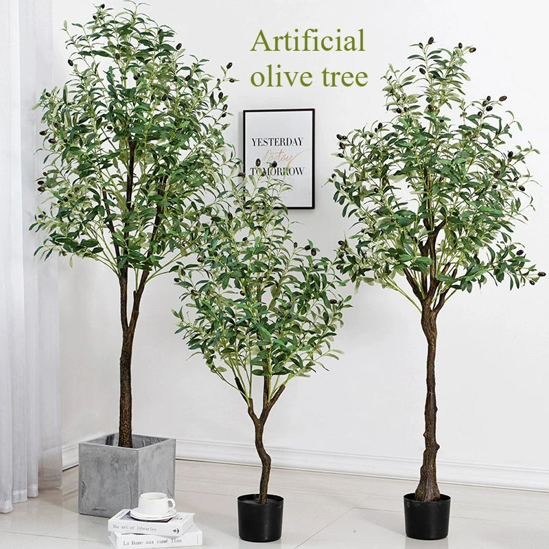 Großer Olivenbaum, künstliche Pflanze, künstlicher Olivenbaum mit Becken, 60 cm bis 210 cm, tropischer Seidenbaum für Zuhause, Büro, Party-Dekoration