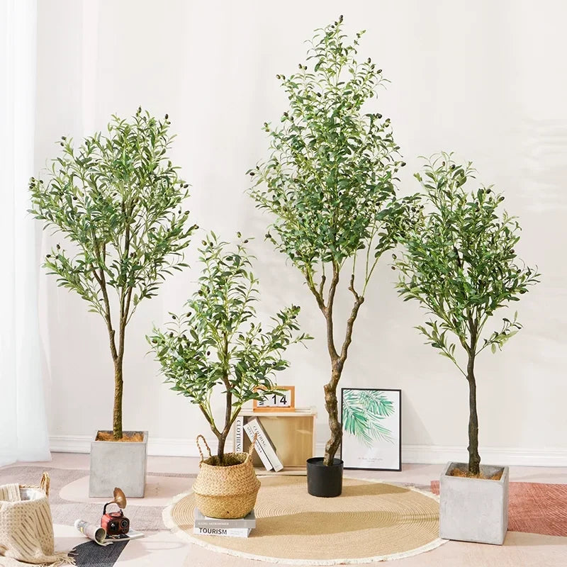 Großer Olivenbaum, künstliche Pflanze, künstlicher Olivenbaum mit Becken, 60 cm bis 210 cm, tropischer Seidenbaum für Zuhause, Büro, Party-Dekoration